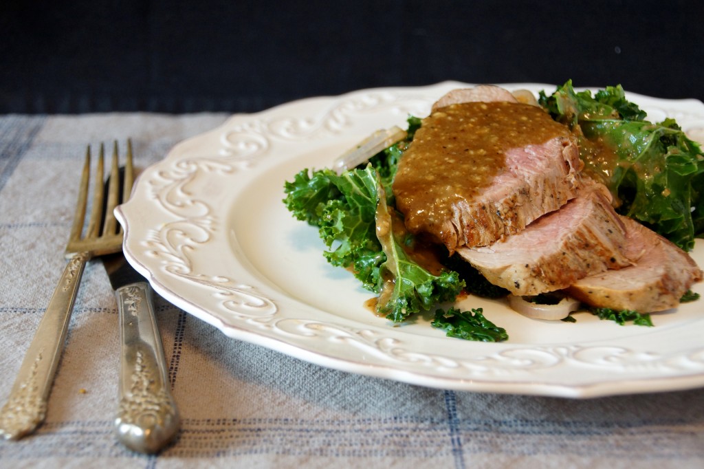 Maple-Walnut Pork Tenderloin with Wilted Kale