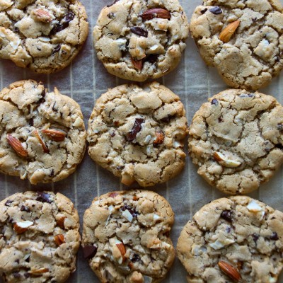 Almond Butter, Dark Chocolate & Coconut Cookies