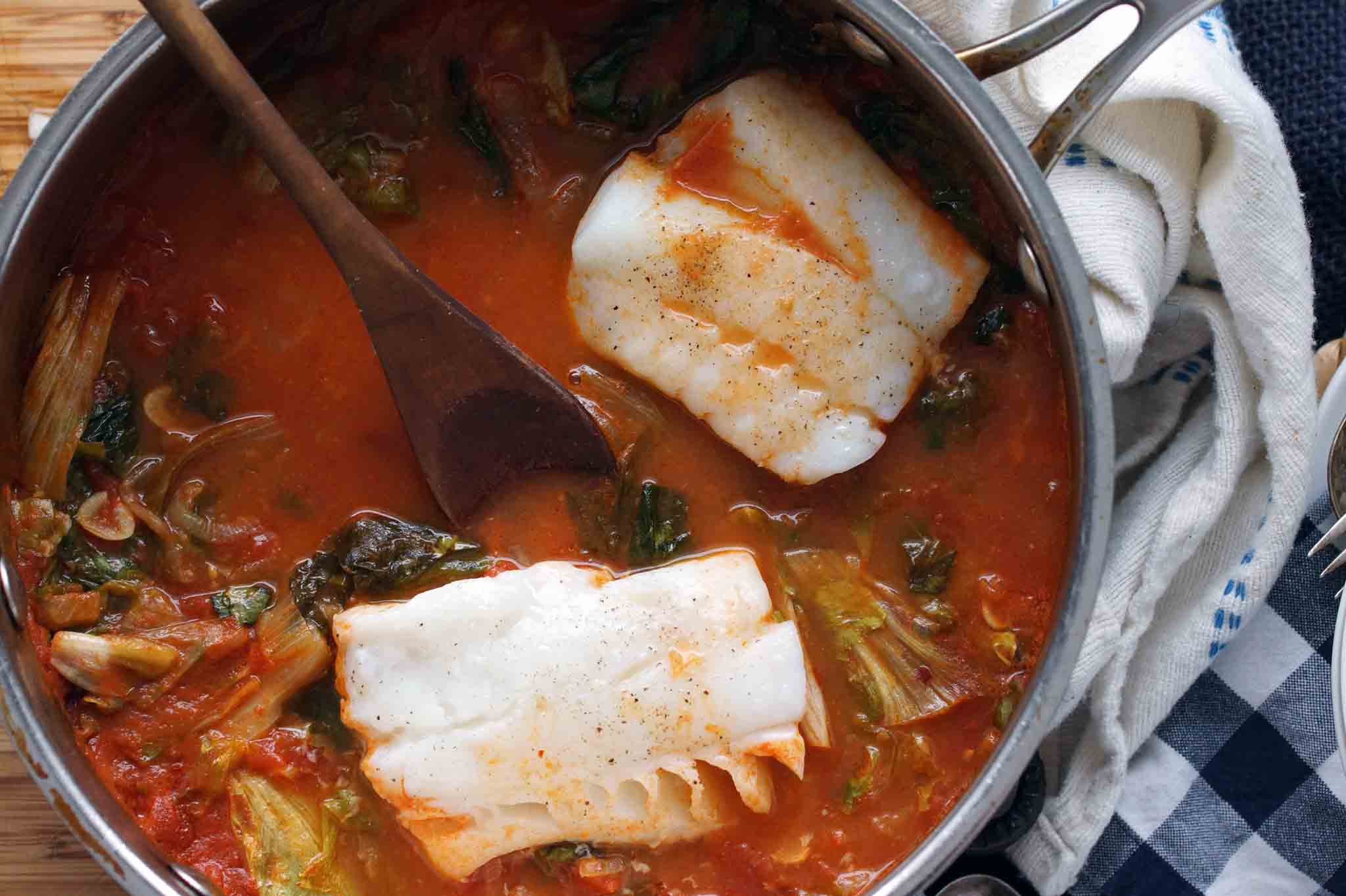 Poached Cod With Tomatoes And Escarole Strawberryplum 7009