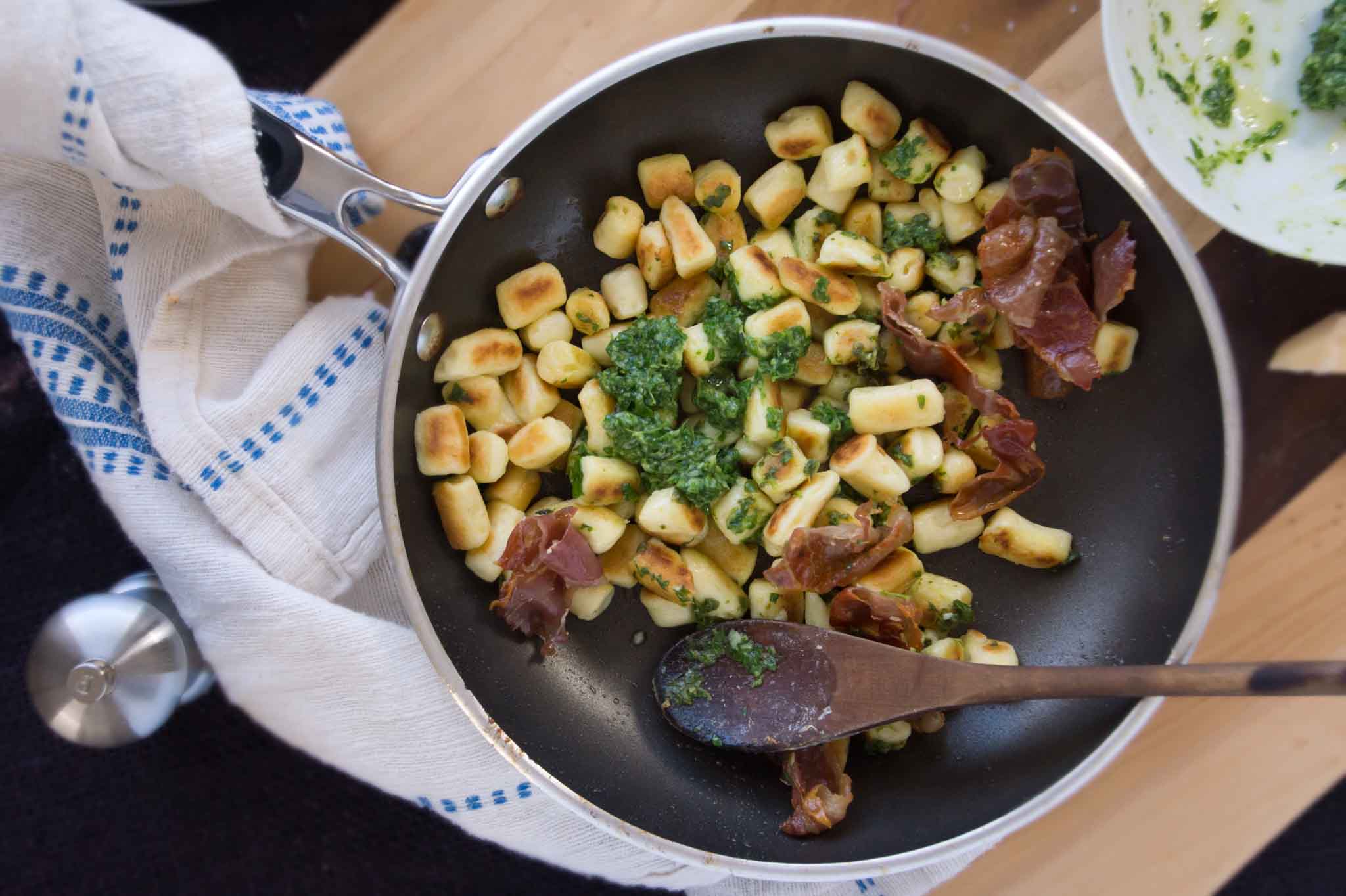 Parisian Gnocchi with Arugula Pistou & Crispy Prosciutto strawberryplum