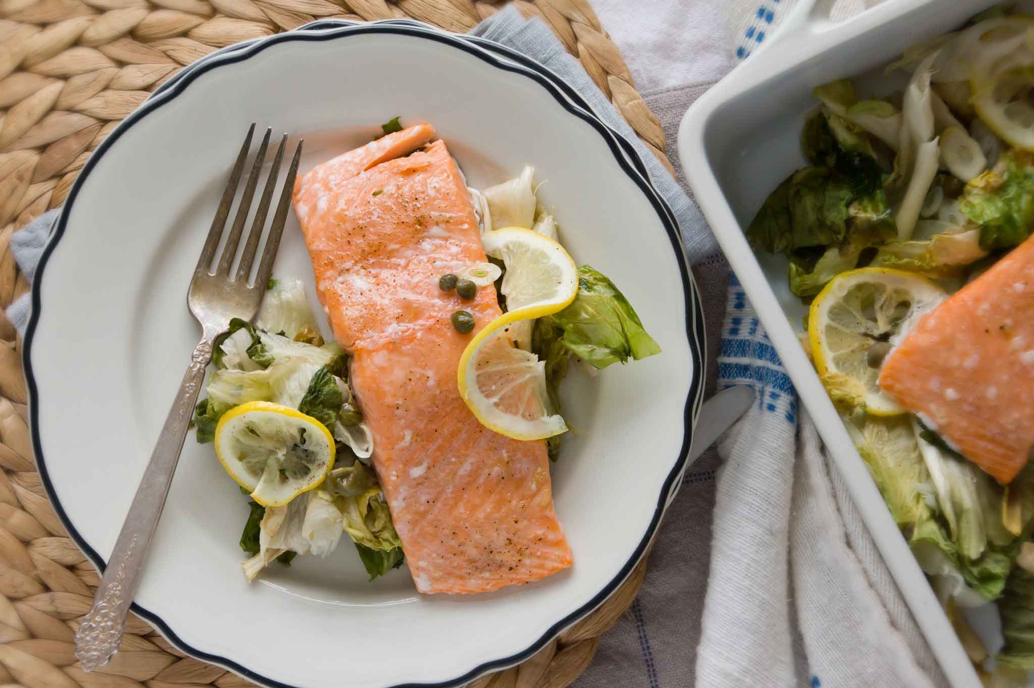 Slow Roasted Salmon With Escarole, Capers & Lemon | Strawberryplum