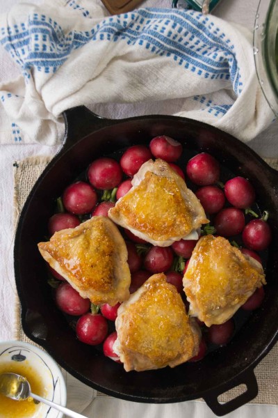 Honey-Lemon Roasted Chicken Thighs & Radishes