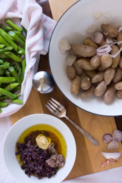 Potato & Asparagus Salad with Black Olive Vinaigrette