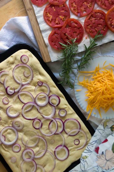 Building the Onion, Tomato, Cheddar Focaccia